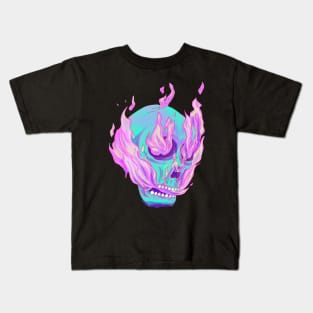 Skull on fire with purple variant color Kids T-Shirt